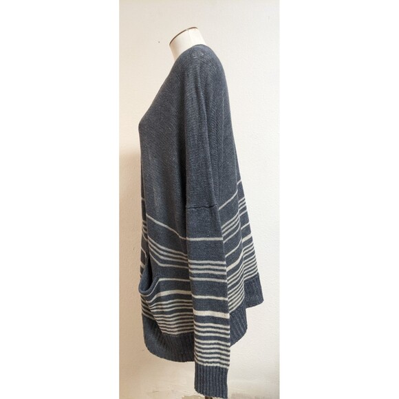 Margaret O'Leary 100% Linen Gray/White Striped Oversized Cardigan Sweater 2/SM - Picture 9 of 13
